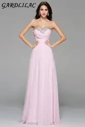 Gardlilac шифон без рукавов розовый длинное вечернее платье с Бисер Милая-Line официальная Вечеринка платье спинки платье на выпускной