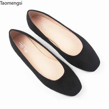 

Taomengsi's new spring Fangtou single shoe women's flat soled shallow-mouthed boat BLACK shoes small size 31-33 large size 40-44