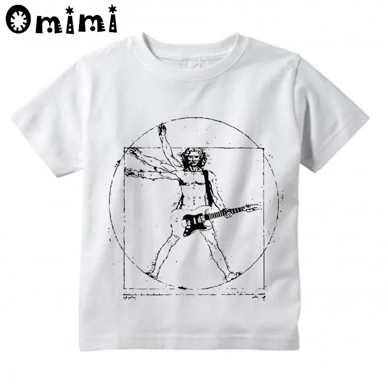 

Boys/Girls Da Vinci Rock Printed T Shirt Kids Short Sleeve Tops Children's White Music Guitar T-Shirt