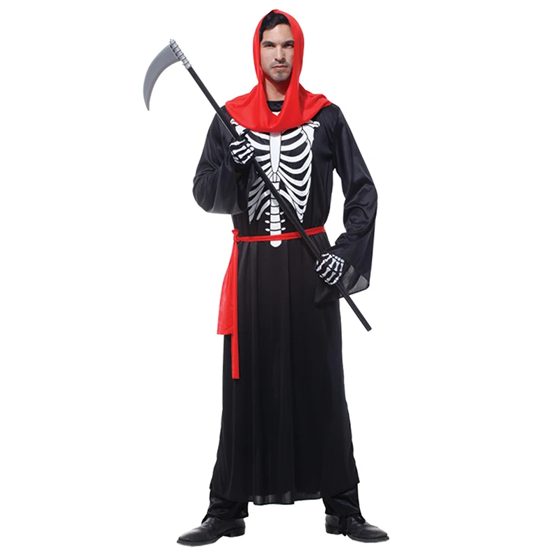 Скелет Черный халат Deathbringer костюм Рождественская вечеринка наряды Хэллоуин маскарадный костюм для взрослых костюм