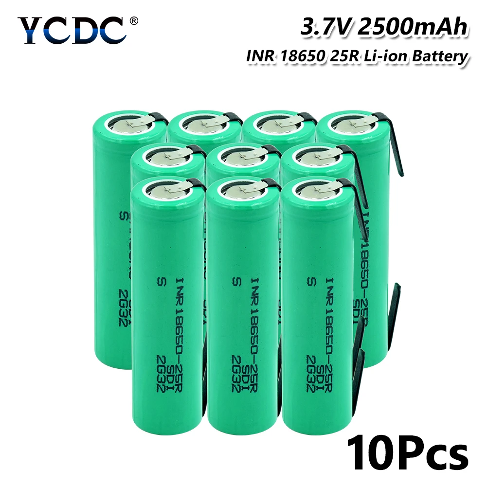 Высокая утечка 20A INR 18650-25R батарея 3,7 V 2500mAh перезаряжаемые литиевые батареи+ DIY никель кусок для фонарика