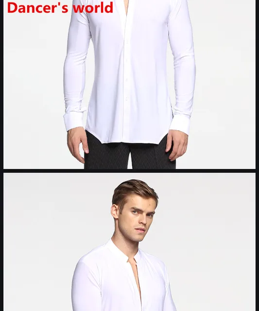 Long Sleeve Button Mens Latin Shirts Dance Top Ballroom Dancewear Latin Dance Costumes Stage Clothing For Men Ballroom Clothes -