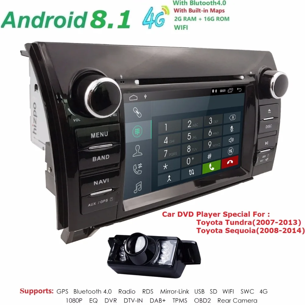 Excellent 7 Inch 2 Din HD 1024x600 Quad Core Android 8.1 Car DVD GPS For Toyota Tundra Sequoia 2008-2013 Stereo Radio 4G WiFi OBD DVR DAB+ 2