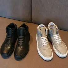 Осень-зима с высоким берцем обувь для отдыха из натуральной кожи Мужская теплая обувь