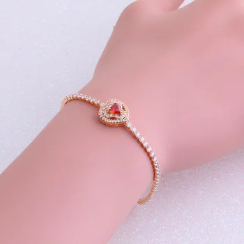 

Love Monologue Classic Elegant Heart Paved Blue / Red Crystal CZ Gold Color Bracelets For Womens Jewelry X0549 Length 19.5CM