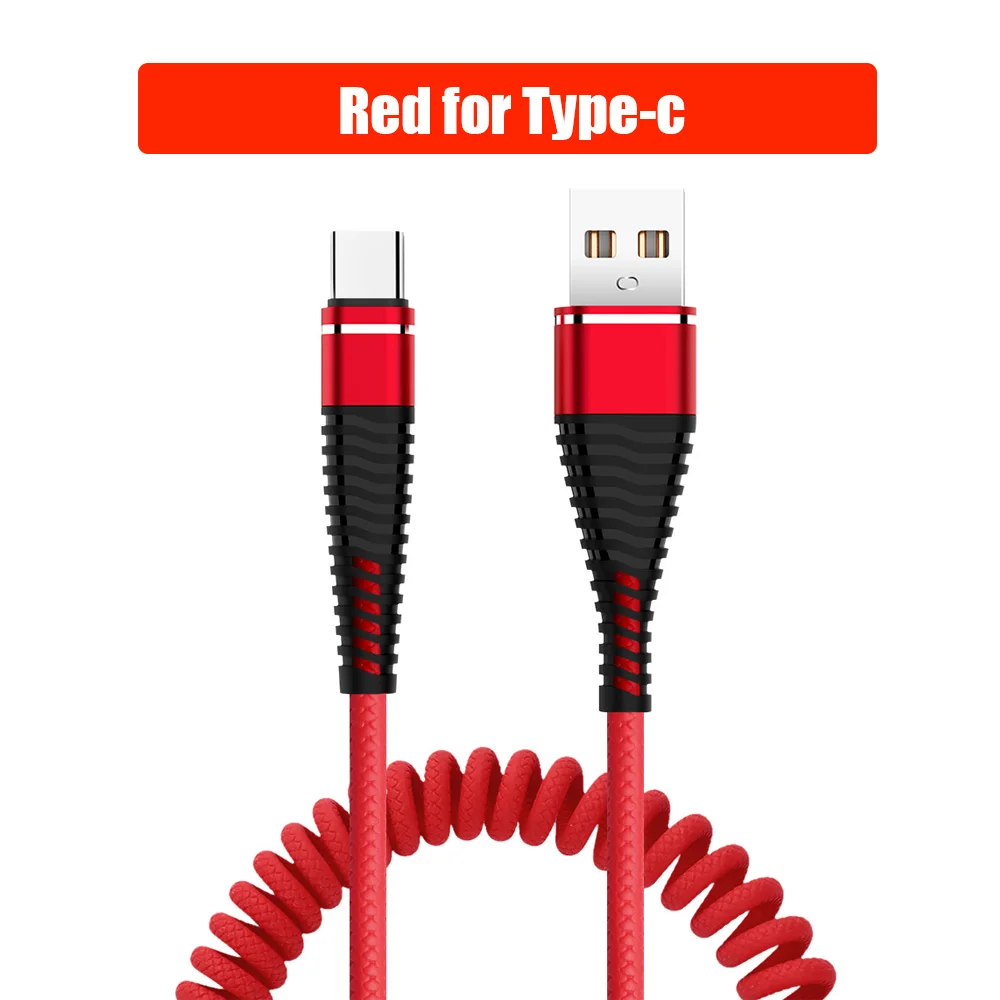 Кабель USB Type-C функцией быстрой зарядки Micro USB 8 Pin кабель выдвижной пружины зарядный кабель Зарядное устройство для передачи данных кабель Шнур для huawei iPhone для Xiaomi - Цвет: Red For Type-c