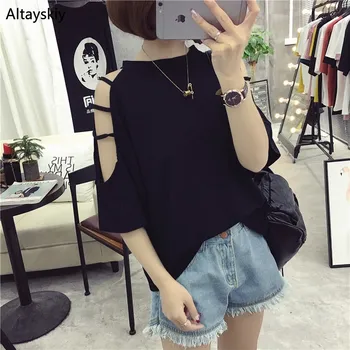 

T-shirts Women 2020 Loose Summer Korean Style Comfortable All-match Womens Solid Hollow Out Short Sleeve Female Daily Trendy