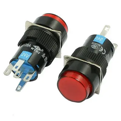 

5 Pin Terminals Red Lamp Momentary Round Push Button Switch DC 24V