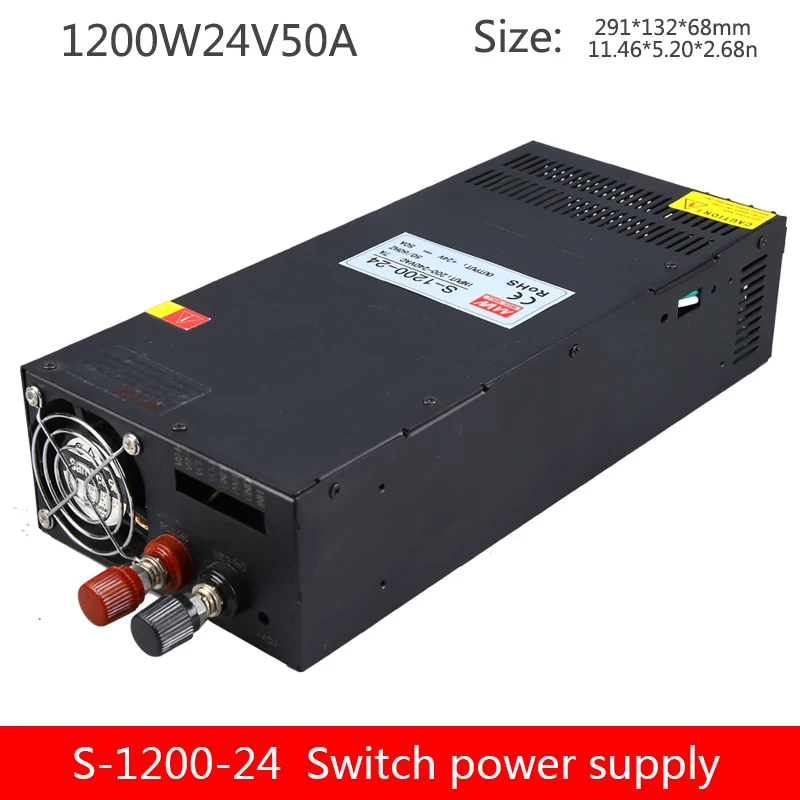 S-1200W-24V50A высокомощный импульсный источник питания 1200 Вт промышленный трансформатор 220 до 24 DC одиночный выход группы