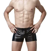 Новые Сексуальные мужские шорты из искусственной кожи со шнуровкой, мужские боксеры для сцены и клуба, мужское нижнее белье, мужские шорты