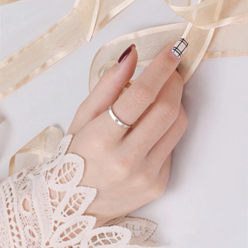Qevila Fashion Silver color Ring Simple Style Moon Sun Love Adjustable Plate S925 Couple Rings For Girls Boy Best Friend Jewelry (5)