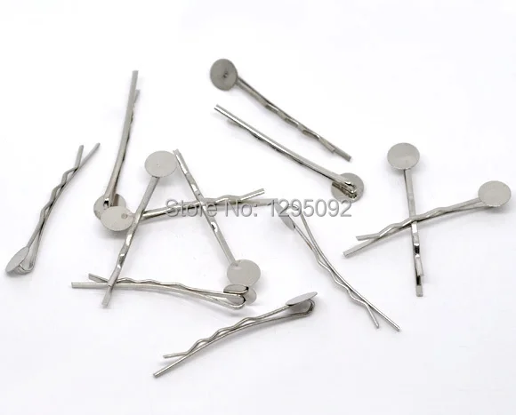 

Wholesale 300Pcs Silver Tone Bobby Pins Hair Clips W / Glue Pad Barrettes Jewelry Findings Charms 4.4cm x 1.5mm