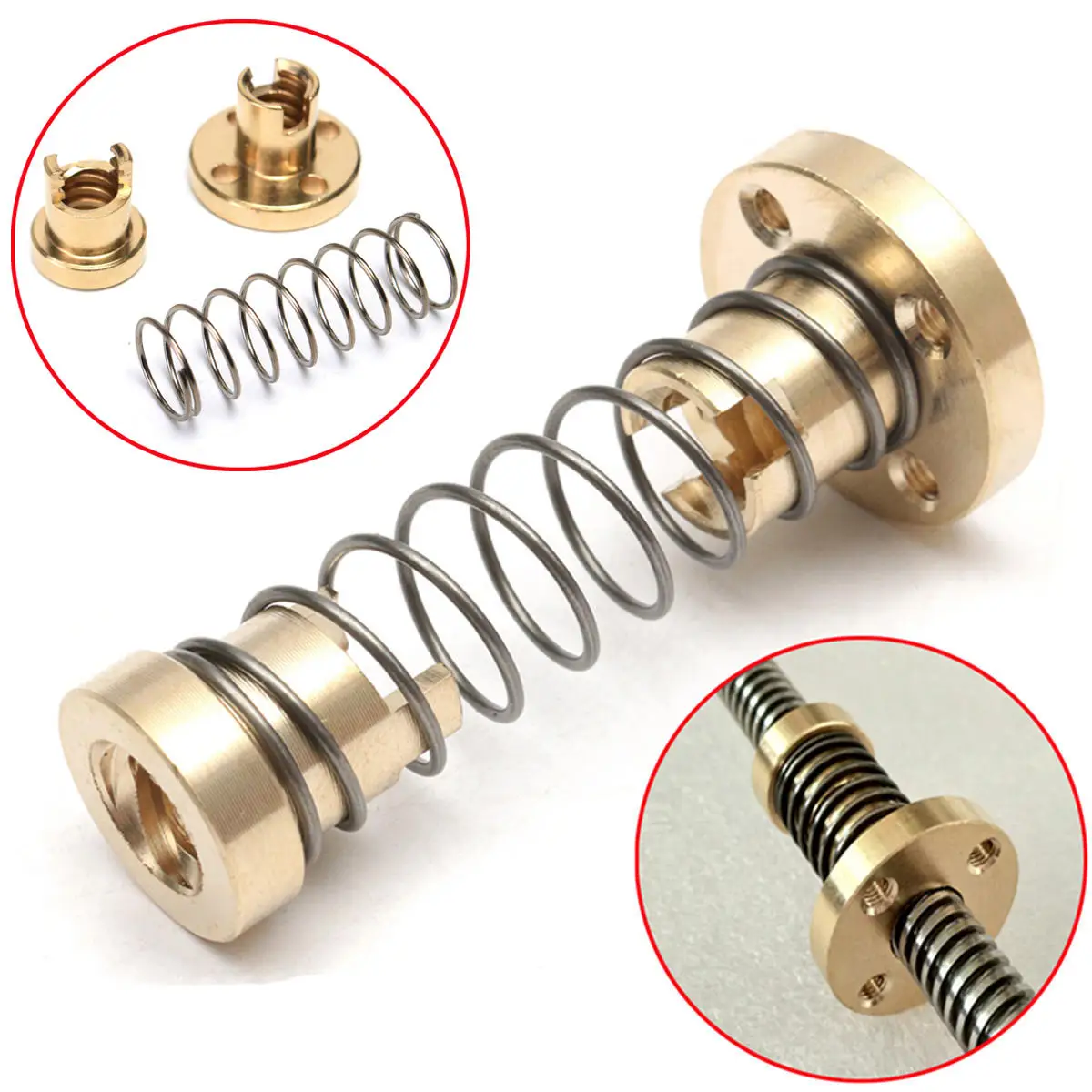 

T8 Lead Screw Nut Adjustable 2mm/8mm Lead Nut Anti-Backlash Spring Loaded Elimination Gap for 3D printer Reprap Z axis CNC parts