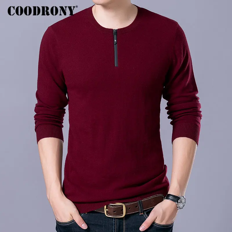 Бренд COODRONY, мужской свитер на молнии с воротником, для осени и зимы, новинка, свитера из мериносовой шерсти, теплый кашемировый пуловер для мужчин 93006 - Цвет: Красный