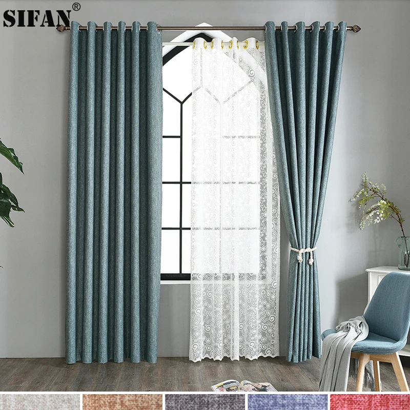 

SIFAN 100% Blackout Curtain for Bedroom Living Room Modern Style Imitation Linen Pattern Soft Window Fabric Curtains