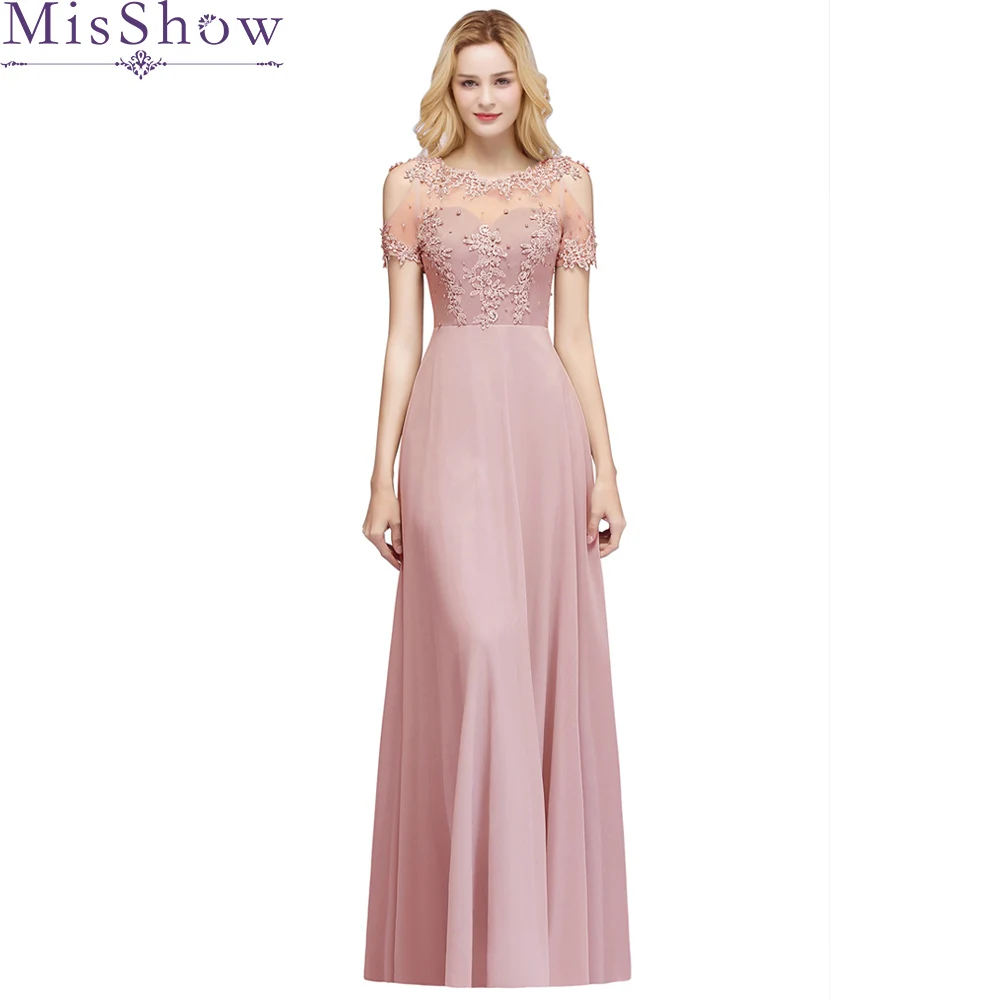 Dusty Pink Elegant Evening Dress Long A Line See Though Back Formal