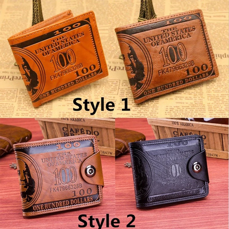

Men's Wallets With 100 US Dollar Bill Pattern Wallet Brown Male Leather Wallet Bifold Photo Card Holder