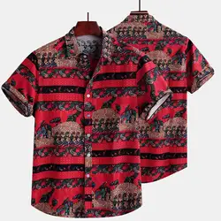 Летние мужские с коротким рукавом пляжный Гавайские рубашки повседневные цветочные рубашки плюс размер 2018 Новая мужская одежда мода # G30