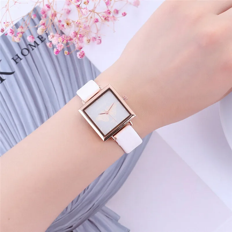 NEW Women's watches casual watches Square Watch leather Cartoon Butterfly Dial Quartz Watch Wrist Watch Relogio Masculino Y19 (8)