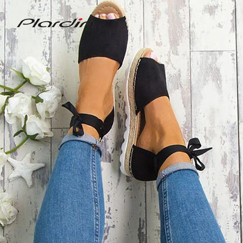 

Plardin Women Sandals 2019 Fashion Summer Shoes Woman Rome Ankle Strap Flat Sandals Casual Peep Toe Gladiator Sandals Low H