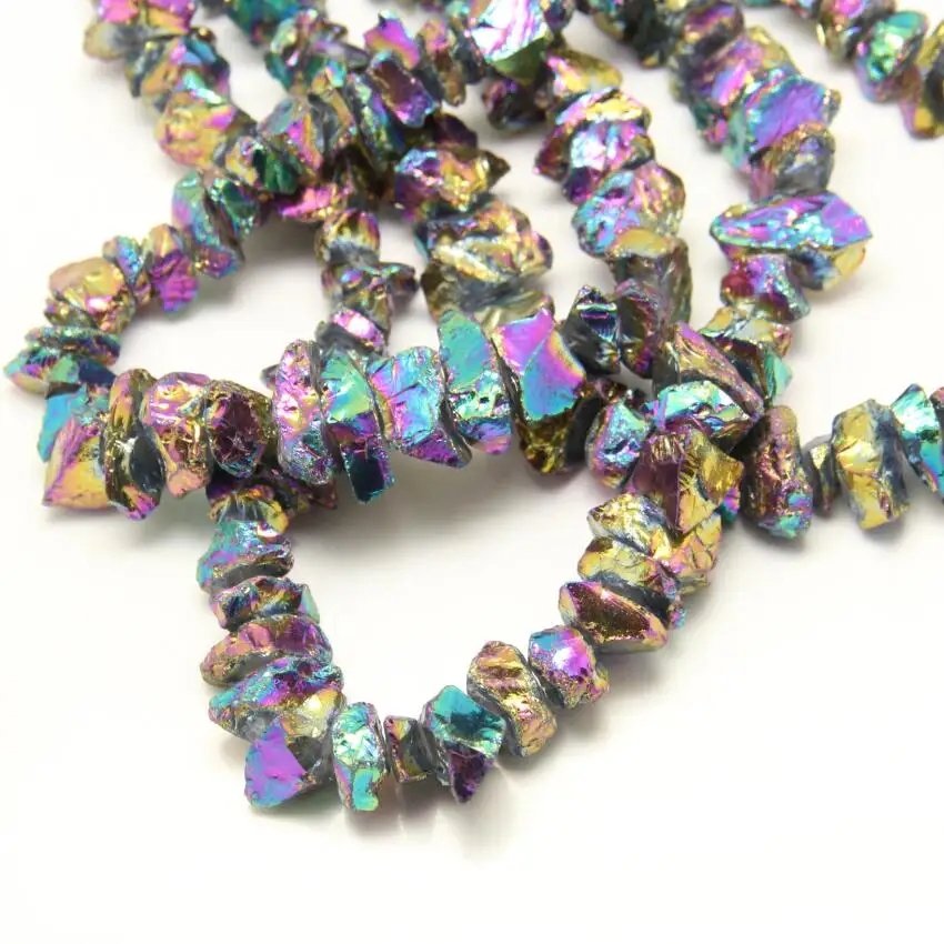 15.5inches/str Natural Quartz Titanium Rainbow Loose Beads Necklace,Chips Raw Crystals Center Drilled Nugget Pendants Findings