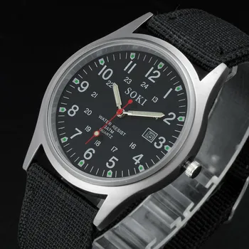 

Men's watch clock top brand sports Fashion casual Simple quartz business Army Date Canvas Band Stainless Steel Wrist Watch H5