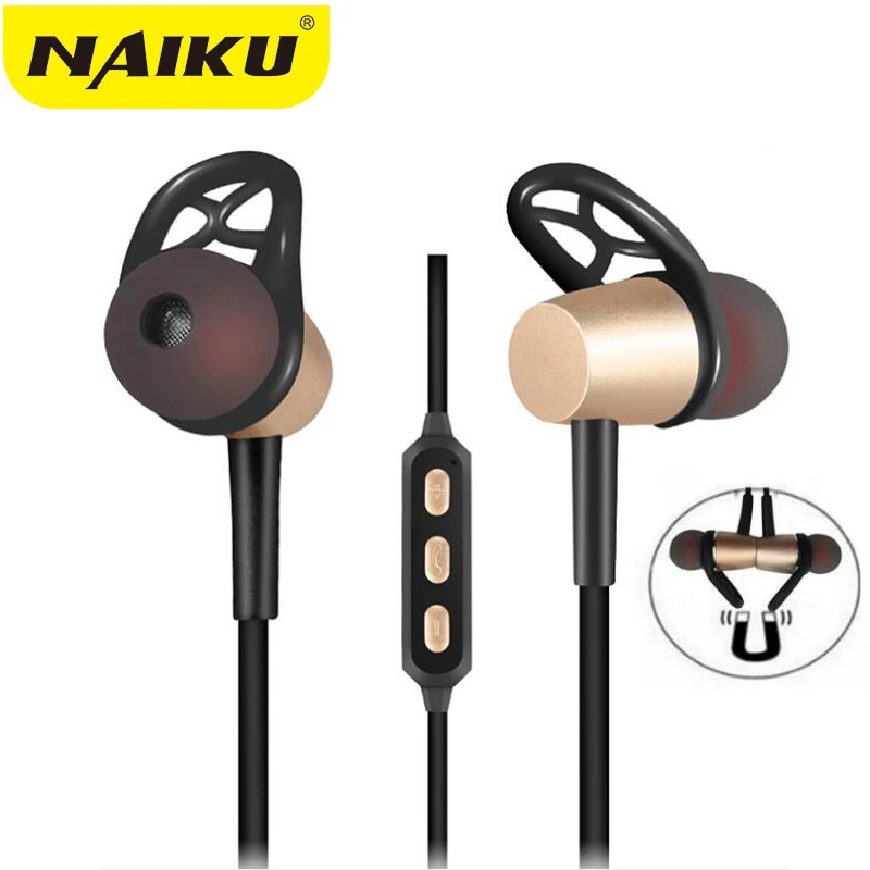 

2018 NAIKU Bluetooth Headset Metal Magnetic Wireless Stereo Headphones with Mic Sport Running Apt-X HD Music Bluetooth earphone