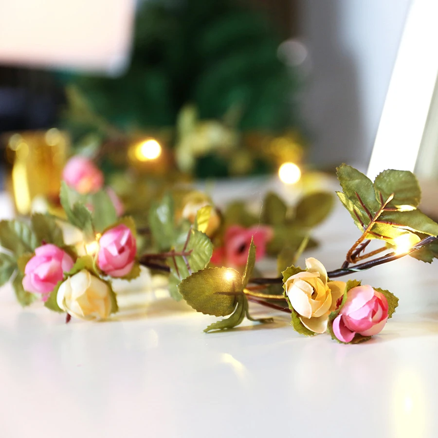 Thrisdar 2M 5M Christmas Copper LED Fairy String Light DIY Artificial Silk Rose Flower Vine Leaves Garland Wedding Decoration Thrisdar 2M 5M Christmas Copper LED Fairy String Light DIY Artificial Silk Rose Flower Vine Leaves Garland Wedding Decoration