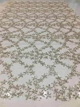 

fashion african glitter lace fabric for party dress 5yard/lot gold color glued glitter lace with glued glitter YG-128