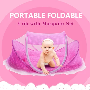 

Hot Sales Baby Crib 0-3 Years Baby Newborn Sleep Travel Bed Foldable With Pillow Mat Set Portable Folding Pad Crib With Netting