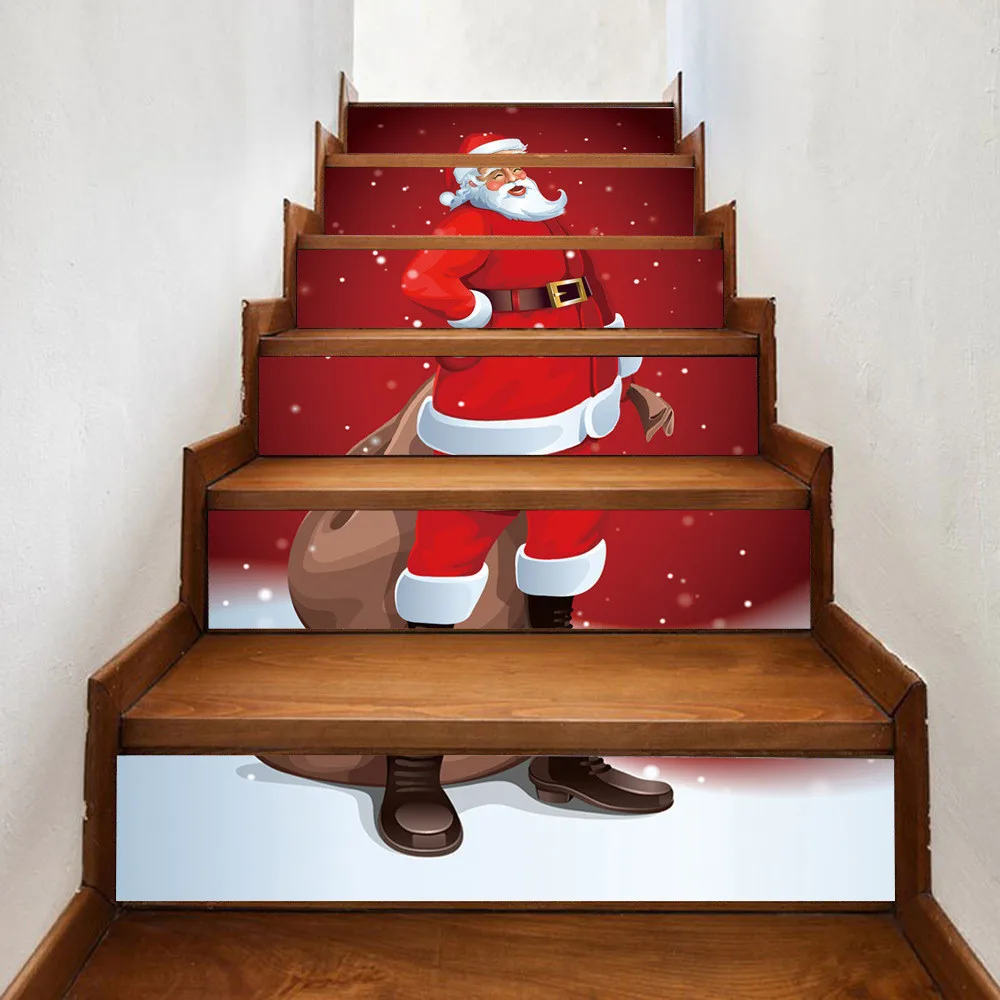 Christmas Santas Pattern Stair Stickers Self adhesive DIY Removable Wall Decals 6pcs/set PVC