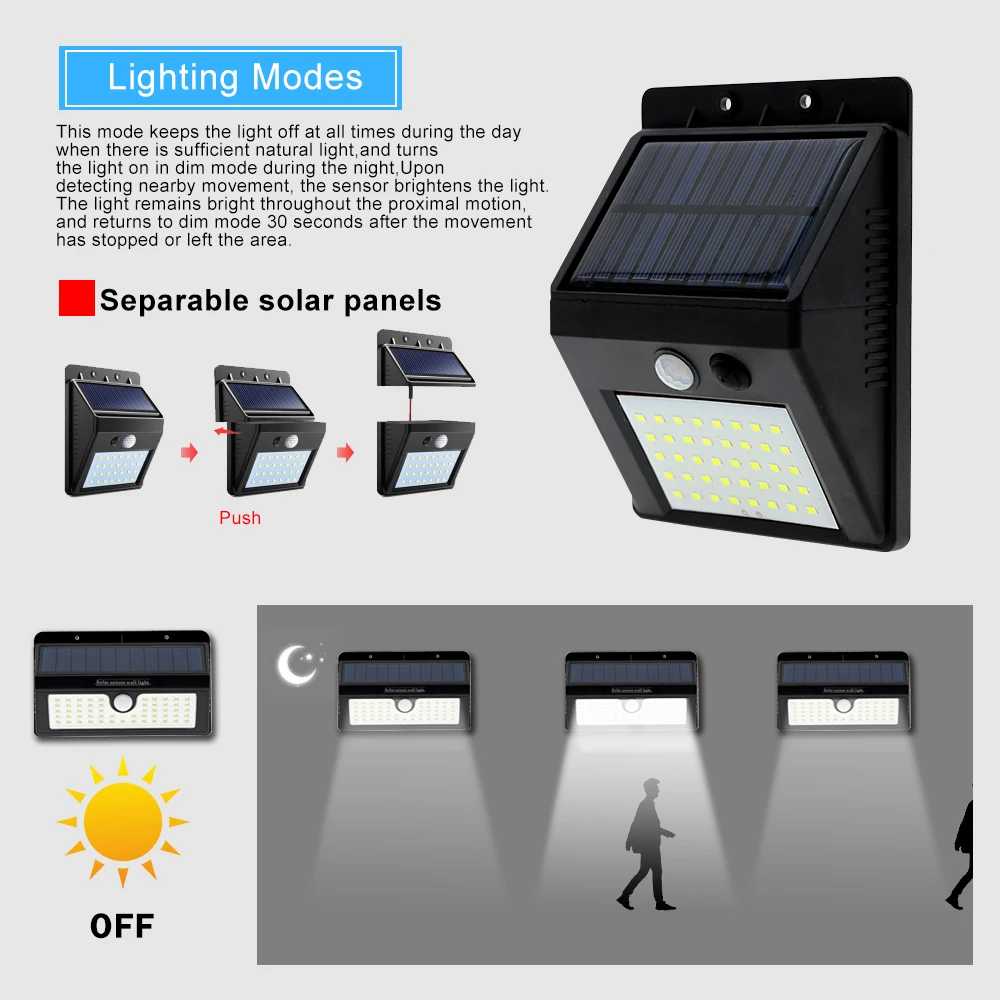 Светодиодный светильник на солнечной батарее, PIR датчик движения, светодиодный светильник, водонепроницаемый садовый светильник, наружный настенный светильник, сенсорный светильник для крыльца