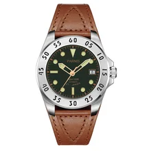 43 мм часы Parnis мужские повседневные кожаные автоматические механические часы с сапфировым кристаллом мужские часы подарок