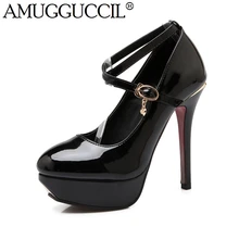 2017 New Plus Big Size 32-43 Black Beige Pink Buckle Fashion Sexy High Heel Platform Spring Female Lady Shoes Women Pumps D1003