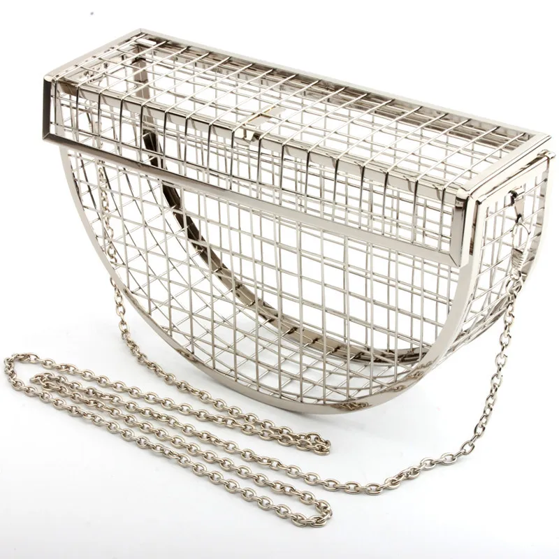 HOCODO, новинка, металлическая полукруглая открытая вечерняя сумка, женская сумка через плечо, сумка-мессенджер на цепочке, вечерняя сумка, индивидуальная мини-сумка в клетку