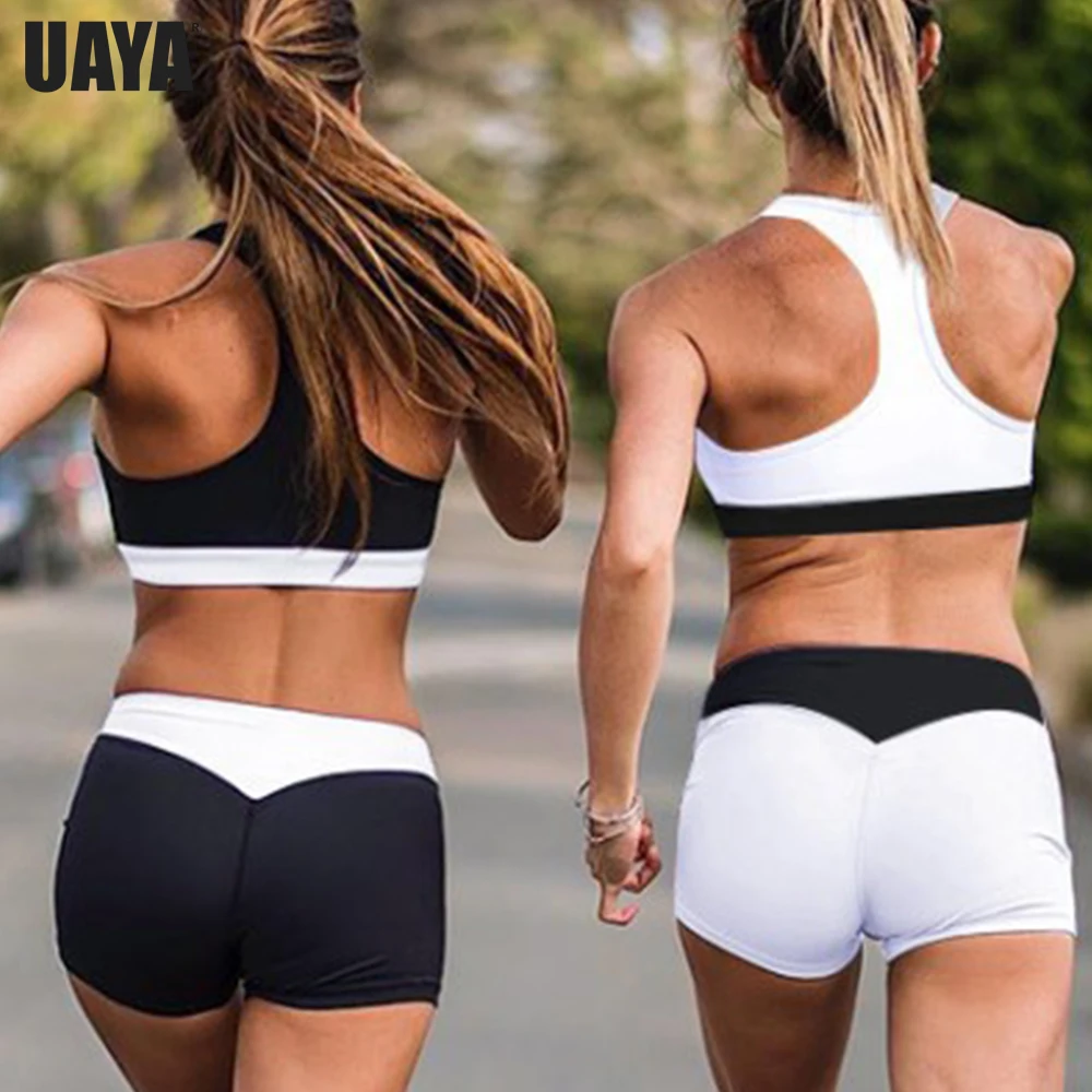

UAYA Women Two Piece Outfits Sexy Shorts Fitness Running Vest Top Sportswear Sport Clothing Suit Set Hot Pants Gym Sportsuits