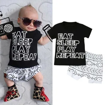 

Toddler Kid Baby Boys clothes Letter T Shirt Tops+Geometry Print Shorts 2pcs cute baby boy summer Outfits conjuntos bebe verano