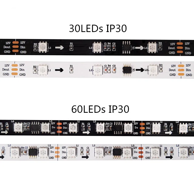 Светодиодный 5 м ws2811 DC12V 30/48/60 светодиодный s/M Addressable 2811 ic 5050 SMD Светодиодная rgb-лента Пиксельная лента externe ic, 1 IC пульта 3 светодиодный s