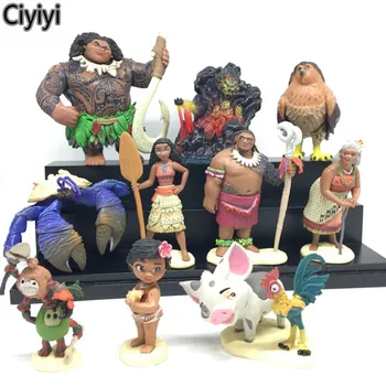 

10 pcs/Set Moana Princess Moana Maui Waialik Heihei Anime Figure Model Toy Cartoon Moana Model Collection Kid Jouet Gift