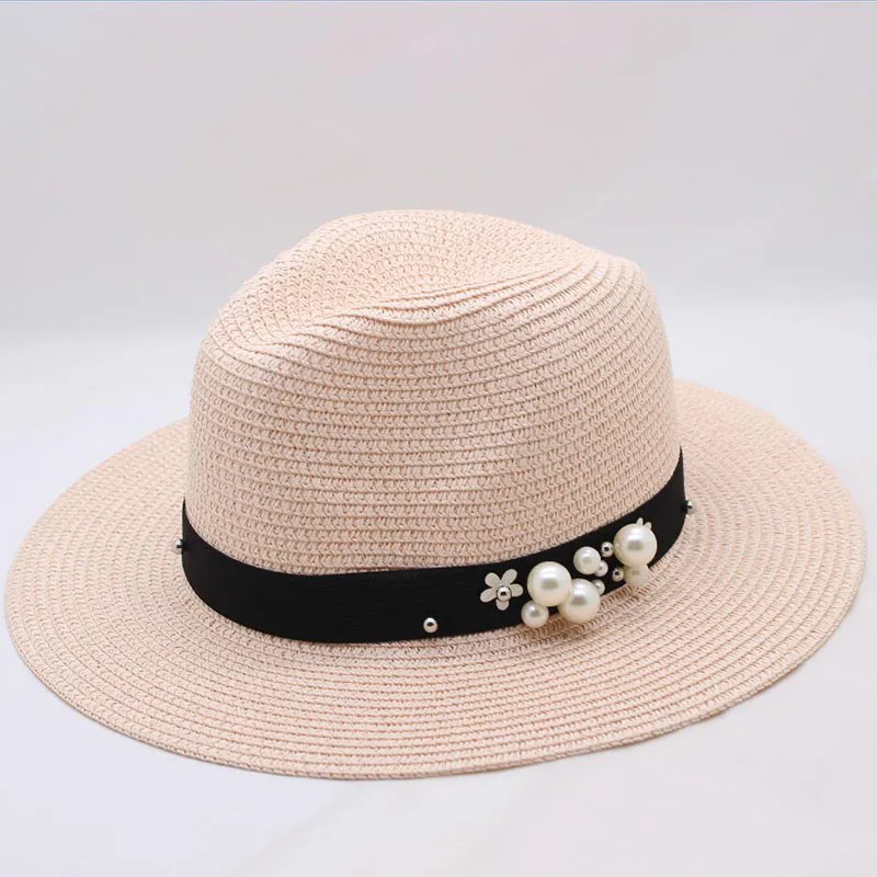 BINGYUANHAOXUAN جديد الصيف قبعات للنساء زهرة الخرز واسعة الحواف الجاز بنما قبعة Chapeu Feminino الشمس حماية الشاطئ كاب