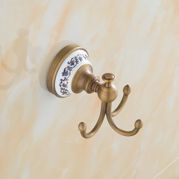 

3 Robe hooks bathroom ceramic hooks wall hanger, Brass antique kitchen towel 3 hooks, Copper bedroom door wall hooks for clothes
