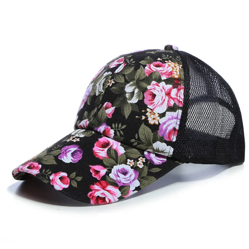 2021 Simple Women's Baseball Cap Summer Multicolor Flower Printing Girls Snapback Brethable Adjustable Mesh Casual Wild Sun Hat 3