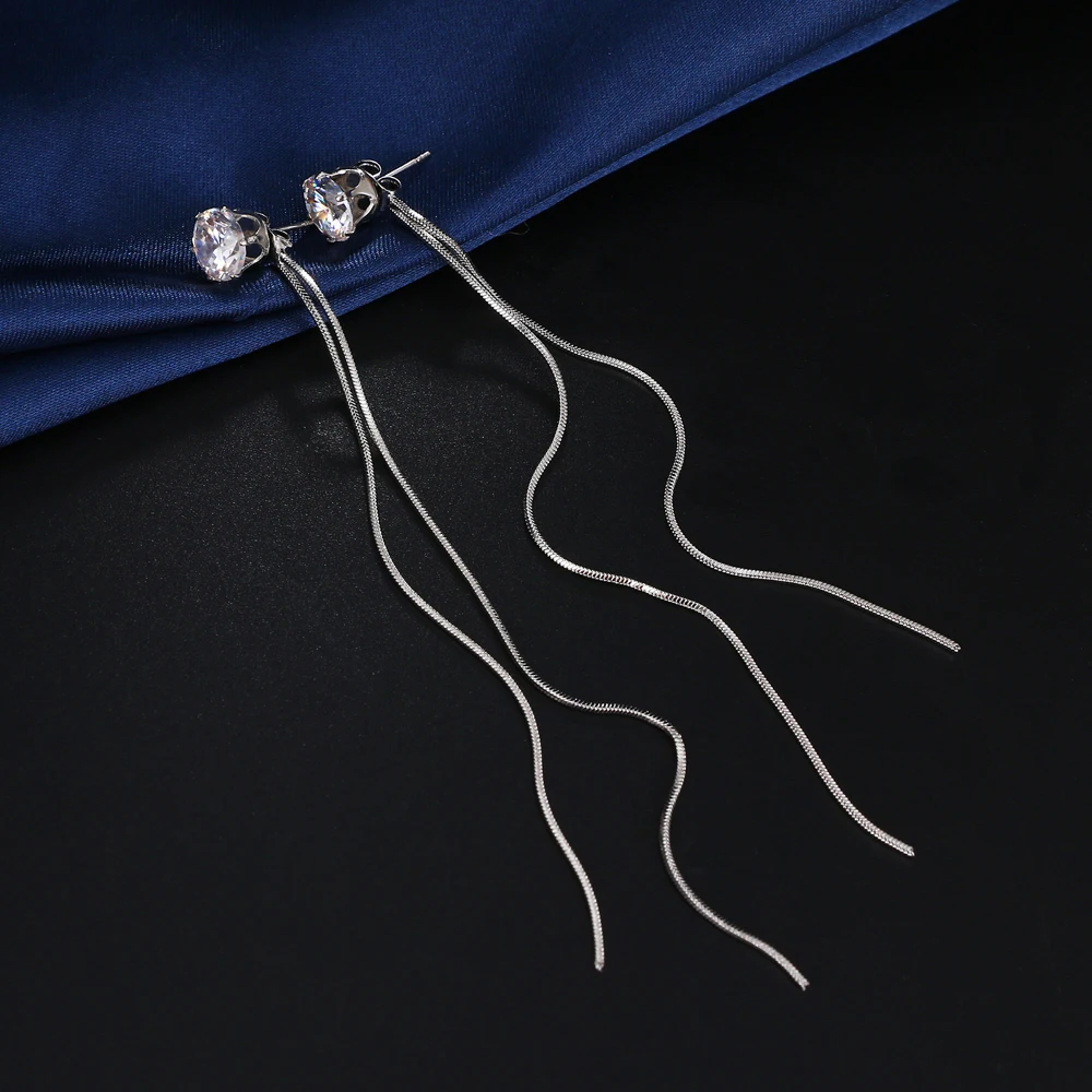 IPARAM New Fashion Silver Plated Dangle Hanging Gem Stone Rhinestone Long Drop Earrings For Women Jewelry brincos bijoux