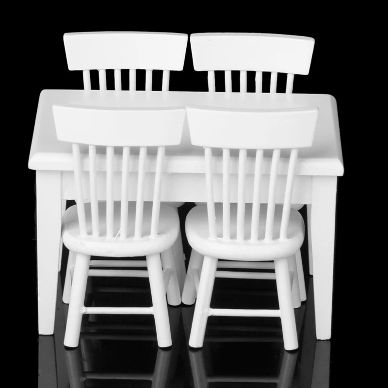  5 piece Model table chair a Manger Set Furniture Doll House Miniature White 1 / 12