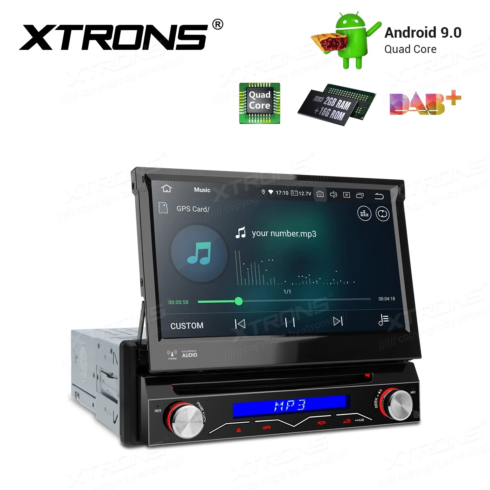 Clearance 7" Android 9.0 Pie OS One Din Car DVD Multimedia 1 Din Car Navigation GPS Single Din Car Radio with 3 Adjustable Viewing Angles 4