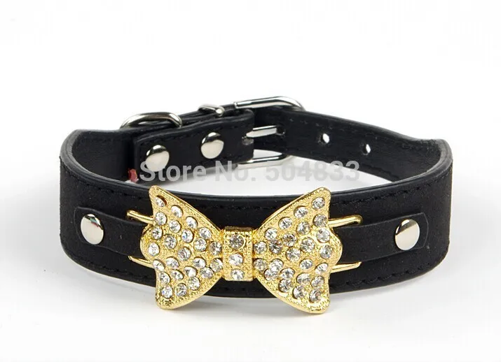

Bling Dog Collar with Gold Velour Butterfly 25mm width Pets Collar XS S M 3Colors