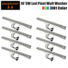 Настоящие 8 шт. 18X3W работает пикселей Цветная(RGB) светодиодная настенная лампа светильник Водонепроницаемый IP65 4 кнопки цифровой линейный диммер 90 V-220 V