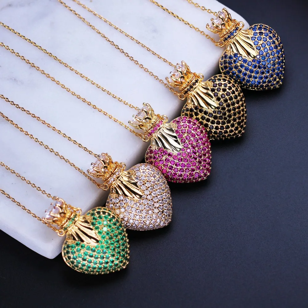 

wholesale Vintage Love heart Shape full cubic zirconia Pendant Necklaces fashion jewelry