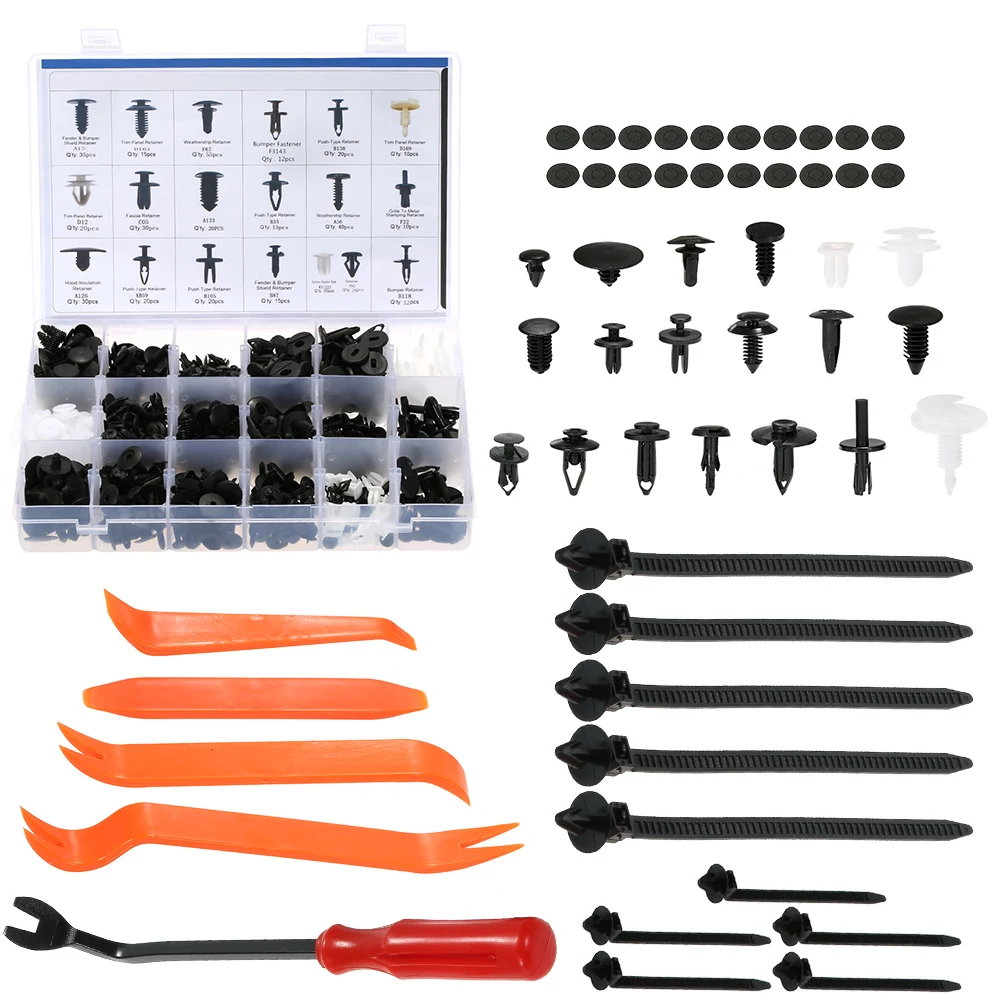 

470Pcs Plastic Fasteners Kit & Trim Removal Tool Auto Fastener Clips Car Push Pin Rivet Trim Clips For bmw e46 ford focus 2