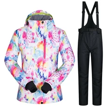 Женский лыжный костюм, брендовый водонепроницаемый дышащий Теплый комплект, лыжная куртка и зимние штаны, зимние костюмы для сноуборда, женская зимняя куртка